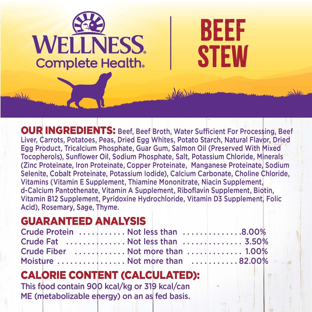 Wellness Complete Health Stew Adult Canned Wet Dog Food, Grain Free, Natural, Beef Recipe, 12.5 oz, Pack of 12 Cans - Image 4