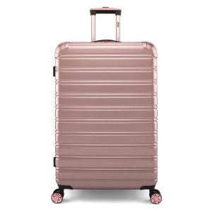 iFLY Fibertech 28" Large Checked Suitcase-Hardside Expandable Spinner Luggage for Travel, Rose Gold