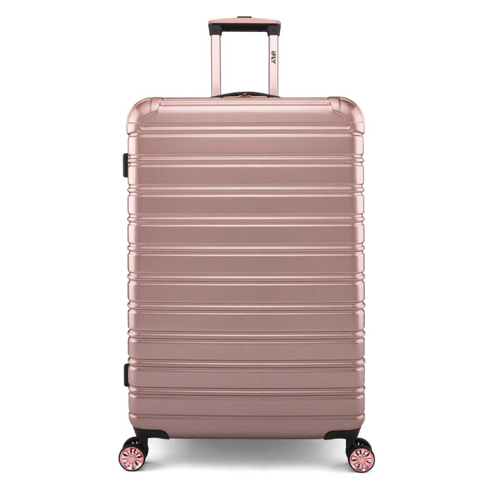 iFLY Fibertech 28" Large Checked Suitcase-Hardside Expandable Spinner Luggage for Travel, Rose Gold