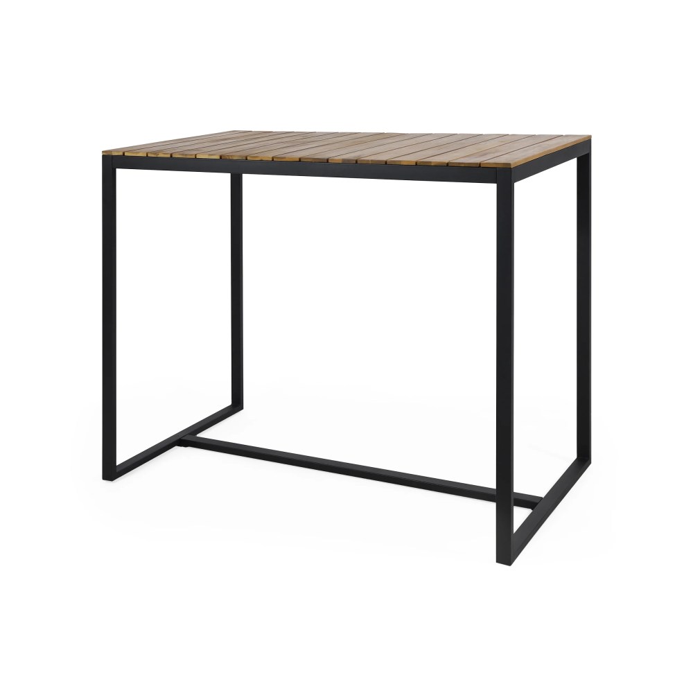 Noble House Elkhart Outdoor Modern Acacia Wood Bar Table Teak and Black - Image 5