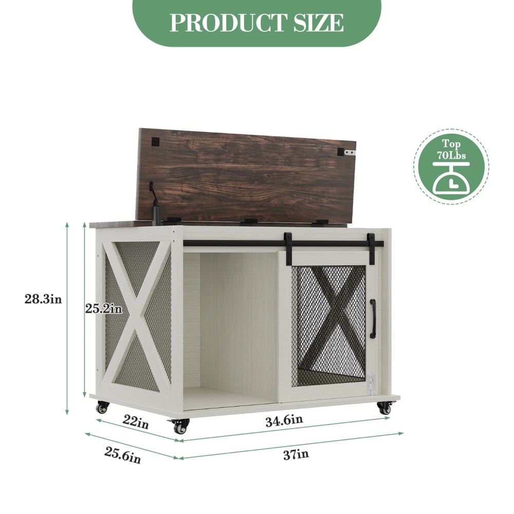 37" Stress-Free Dog Crate with Dual Access Sliding Barn Door & Flip Top Design Creates a Cozy Den for Your Pet - Image 36
