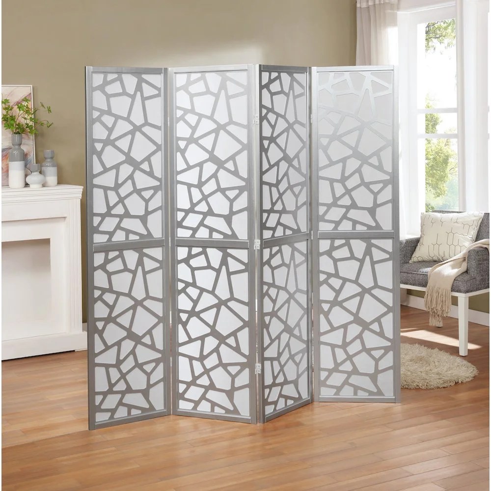 Roundhill Furniture Giyano Rice Paper/Wood 4-Panel Screen Room Divider in Sliver - Image 5