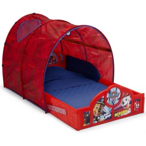 PAW Patrol Toddler Crib/Toddler Bed Traditional, Contemporary 90 plastic, 7 Fabric, 3  Metal Toddler Beds Platform with Tent and Built-in Guardrails by Delta Children, Multicolor