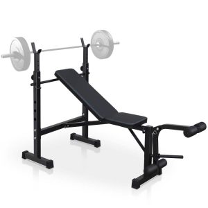 Aukfa Weight Bench Set with Squat Rack, Adjustable Bench with Leg for Home Gym Full-Body Workout, Black