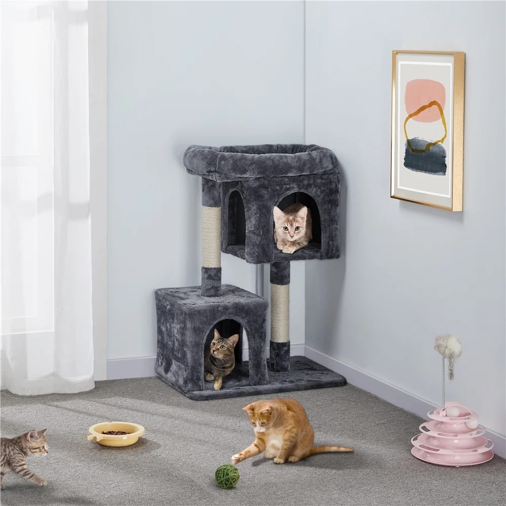 Alden Design 33.5"H Plush Cat Tree with Wide Platform Condo for Indoor Cats, Dark Gray - Image 4