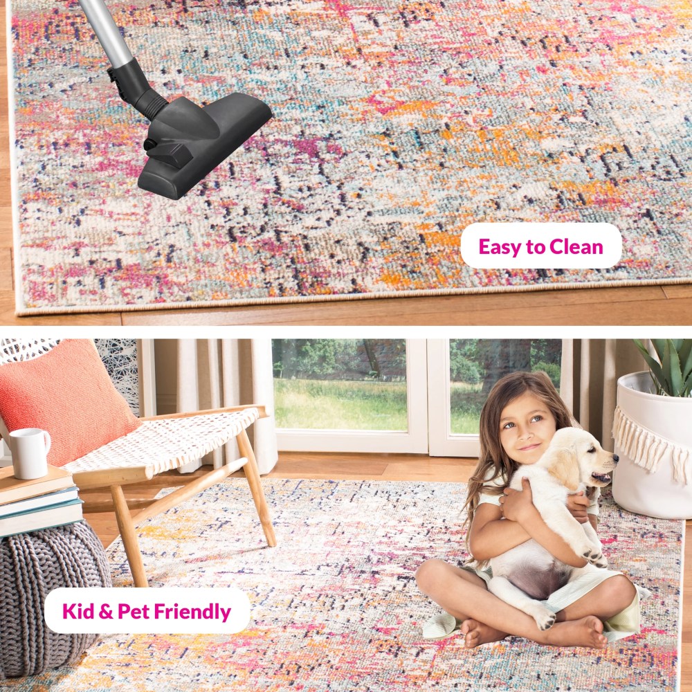 SAFAVIEH Madison Kebo Abstract Area Rug, Grey/Pink, 5'3" x 7'6" - Modern Design, Grey & Pink, Ideal for Living Room, Bedroom, Dining Space - Image 11