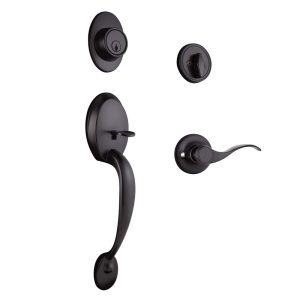 Design House Coventry 2-Way Door Handleset with Springdale Interior Lever and Single Cylinder Deadbolt,  Matte Black