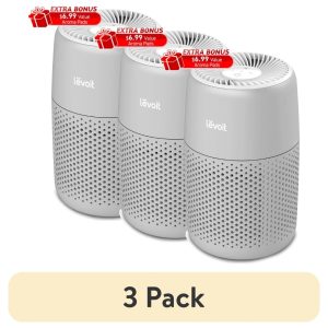(3 pack) Levoit Core Mini-P 255 Sq Ft 3-Stage Filtration Desktop Air Purifier with Aromatherapy for Small Bedrooms and Nurseries,Gray