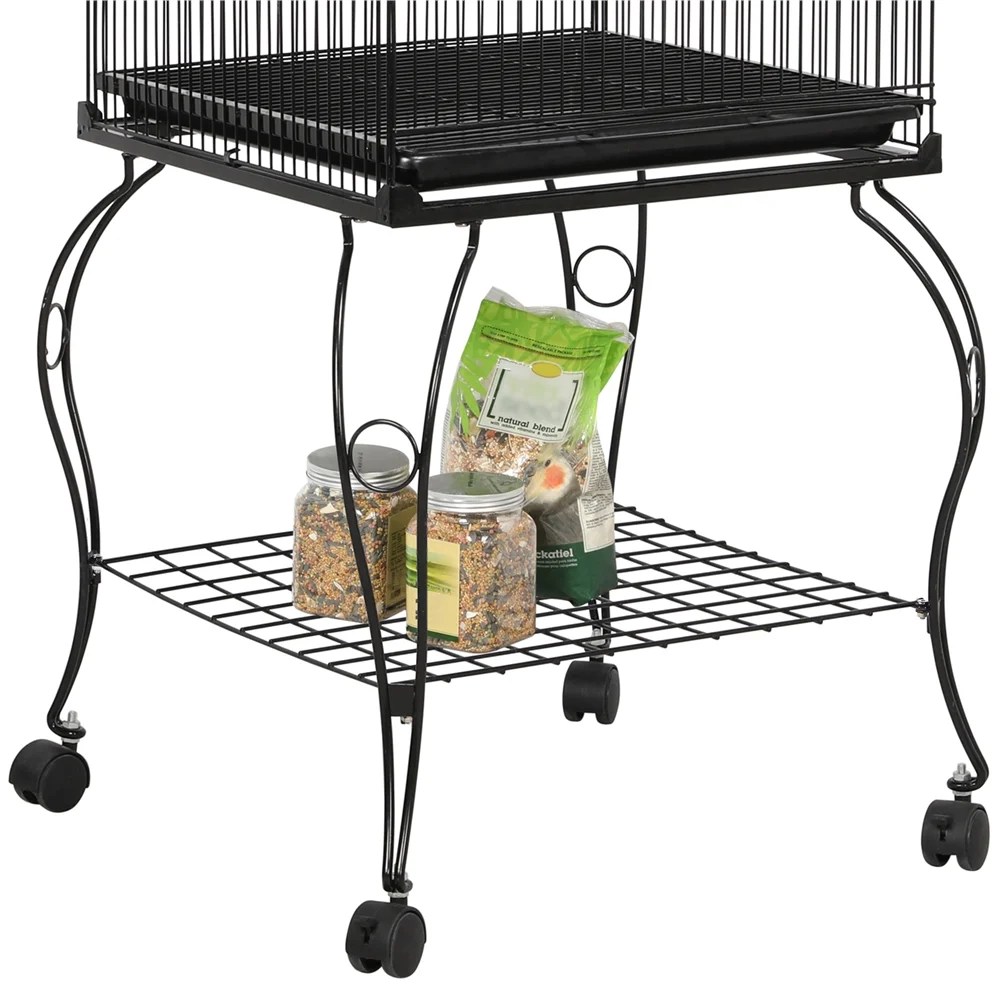 Renwick 55" Metal Rolling Bird Cage With Stand, Black - Image 5