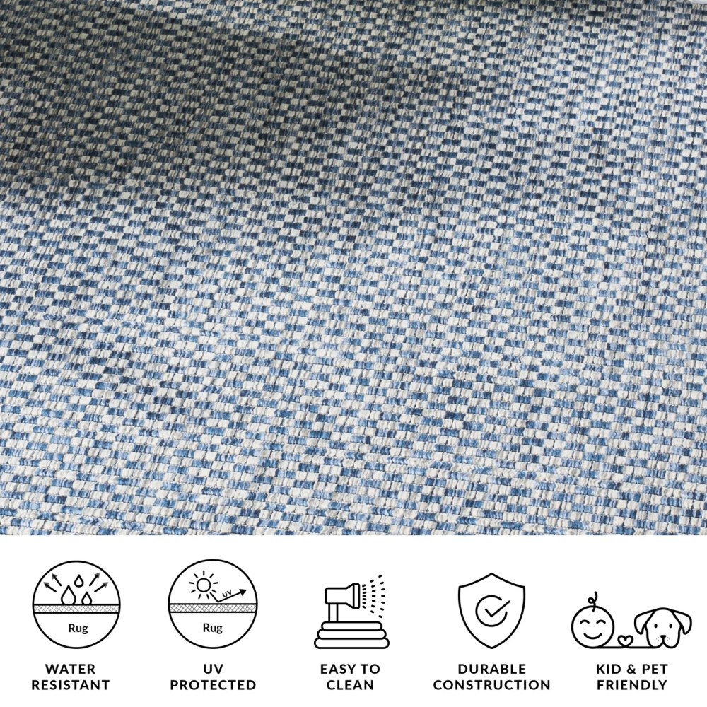 SAFAVIEH Courtyard Blair Checkered Indoor/Outdoor Area Rug, Blue/Light Grey, 5'3" x 7'7" - Image 5