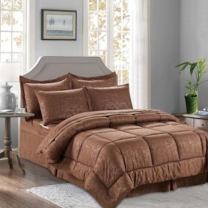 8 Pieces Bed in a Bag Bamboo Pattern Comforter Set Full/Queen, Chocolate