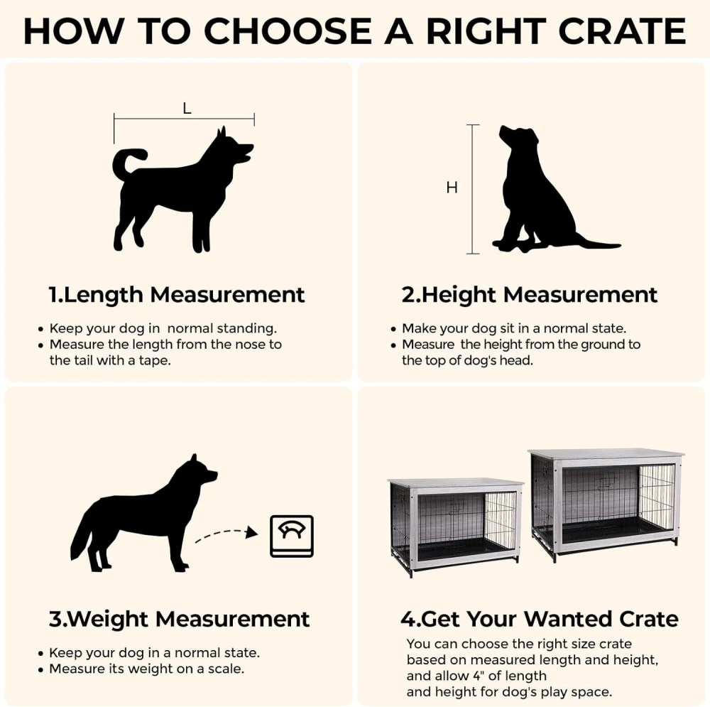 LAZY BUDDY Dog Crate Furniture, Large Dog Kennel Wooden Pet Furniture with Pull-Out Tray, Double Doors, 44.1 "L x 29.5 "W x 32.3 "H (Gray) - Image 3