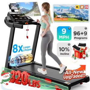 300LBS Capacity Folding Treadmill w/ Incline for Home, 3.75HP Portable Treadmill, 64331 Program, Wide Shock Absorption Belt, Walking Running Exercise Machine