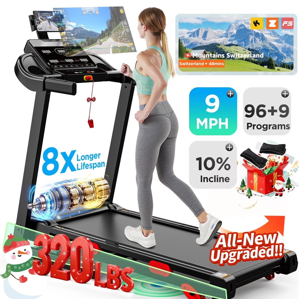 300LBS Capacity Folding Treadmill w/ Incline for Home, 3.75HP Portable Treadmill, 64331 Program, Wide Shock Absorption Belt, Walking Running Exercise Machine