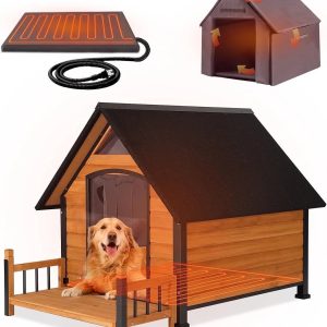 Aivituvin Large Heated Dog House Outdoor Insulated Weatherproof Dog Kennel with Heated Pad,  Insulated All-Round Thermal Liner,  Chew-Proof Strong Iron Frame Dog House for Dogs (Winter-Ready)
