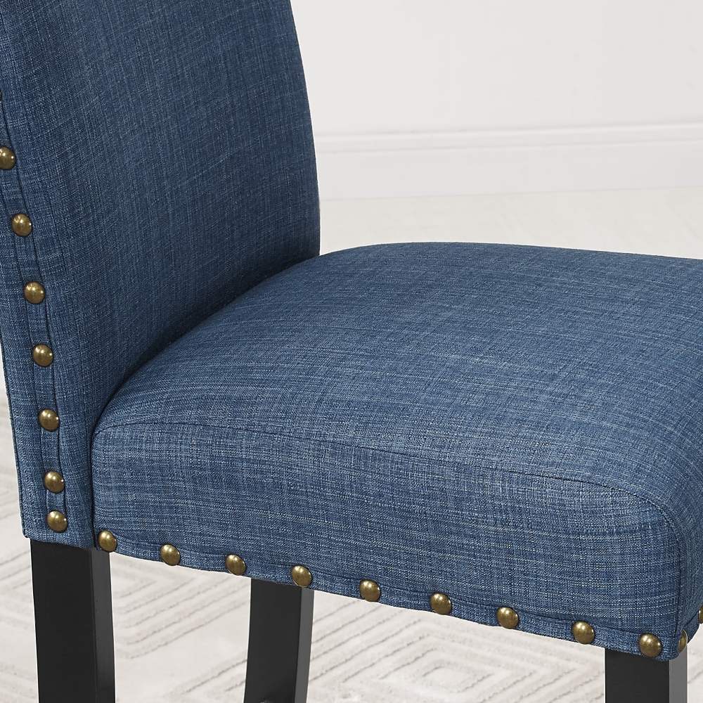Roundhill Furniture Biony Blue Fabric Dining Chairs with Nailhead Trim, Set of 2 - Image 3