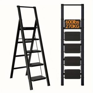 5 Step Ladder,Holaki 5-Step Folding Ladder with Wide Anti-Slip Pedals,600lbs Lightweight Portable Sturdy Steel Step Stool for Home Kitchen Office