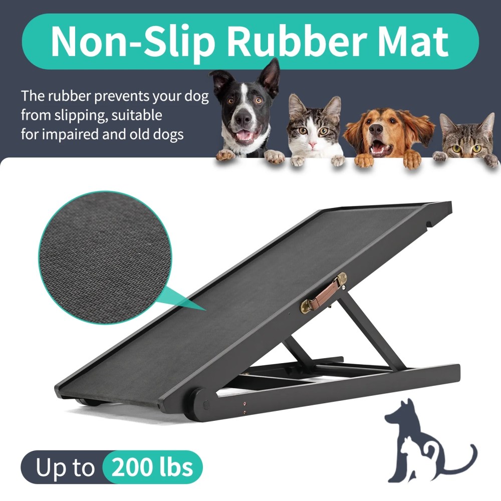 Slsy Dog Ramp with Upgrade Rubber Mat, 4 Level Adjustable 41.3" Folding Pet Ramp for Bed, Couch, SUV, for Small & Large Old Dogs & Cats, Supports up to 150 lbs - Image 3
