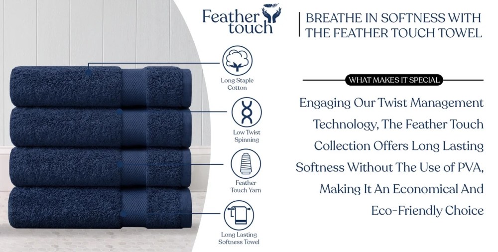 Delara Organic Cotton Bath Sheet 36"x70" Pack of 4, 650 GSM Plush Soft Quick-Dry Ultra-Absorbent Towels, GOTS & OEKO-TEX Certified, Navy Blue - Image 6