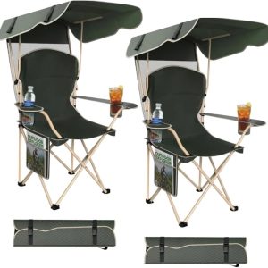 2-Pack Portable Folding Camping Chairs with Canopy Shade,  Beach Chair for Adults,  Durable Weather Resistant 600D Oxford Cloth,  Camping Chair with Canopy for Outdoors