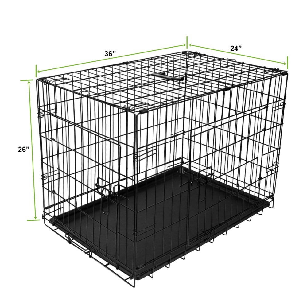 Geniqua Intermediate Black 36" 2-Dr Folding Pet Crate Cage Dog Cat Kennel Pen ABS Tray - Image 2