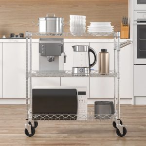 VEVOR 3-Tier Utility Cart Rolling Cart on Wheels 30"x18"x32.4" 661 lbs 6 Hooks