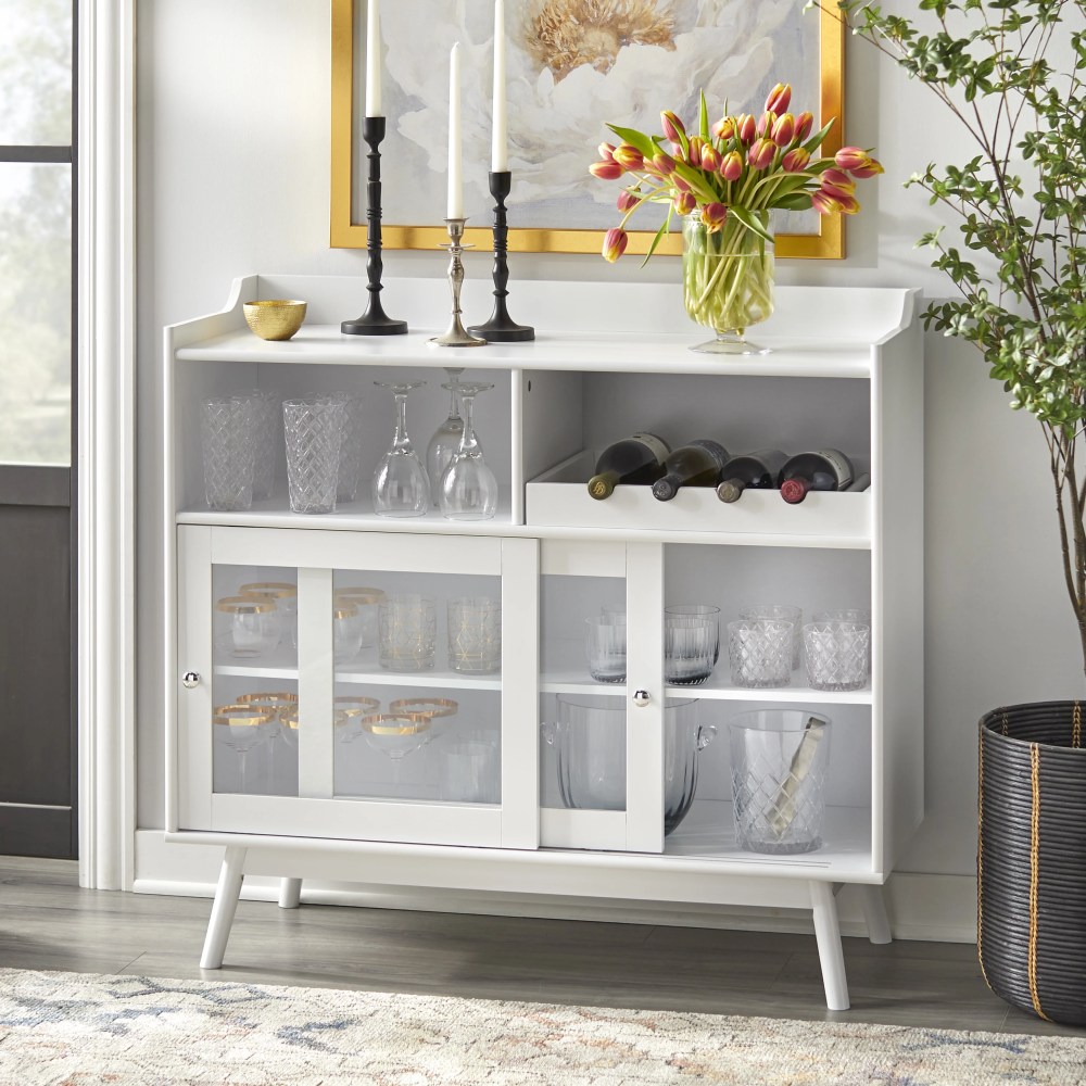 TMS Altura Bar Cabinet with Sliding Doors and Wine Rack, White - Image 3