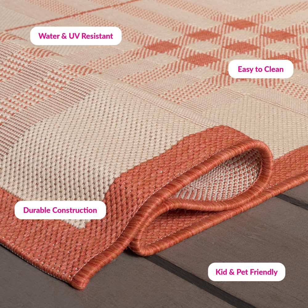 Safavieh Courtyard Fulham Geometric Indoor/Outdoor Area Rug, Natural/Terracotta, 5'3" x 7'7" - Image 8