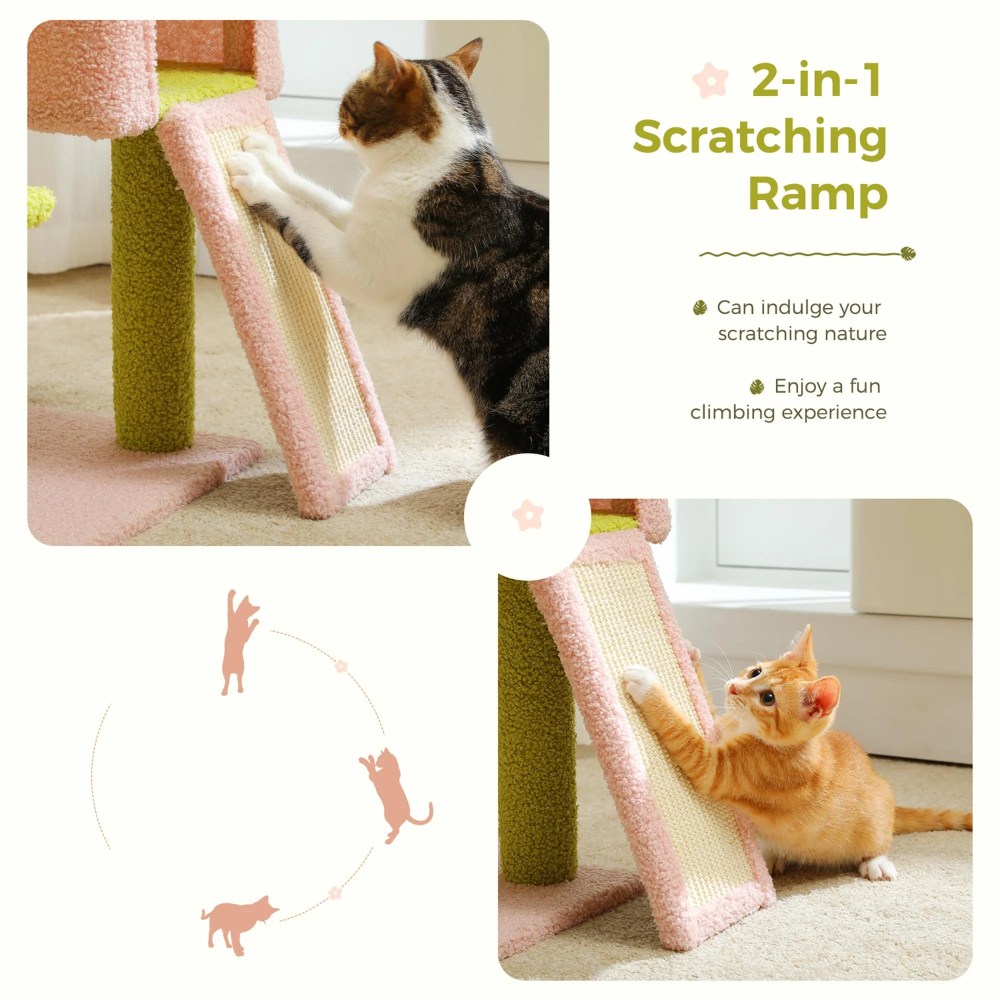 Pefilos 47" Flower Cat Tree Tower for Indoor Cats, Cat Condo with Pink Top Perch for Kittens, Cat Tree House with Sisal Scratching Posts, Pink - Image 3