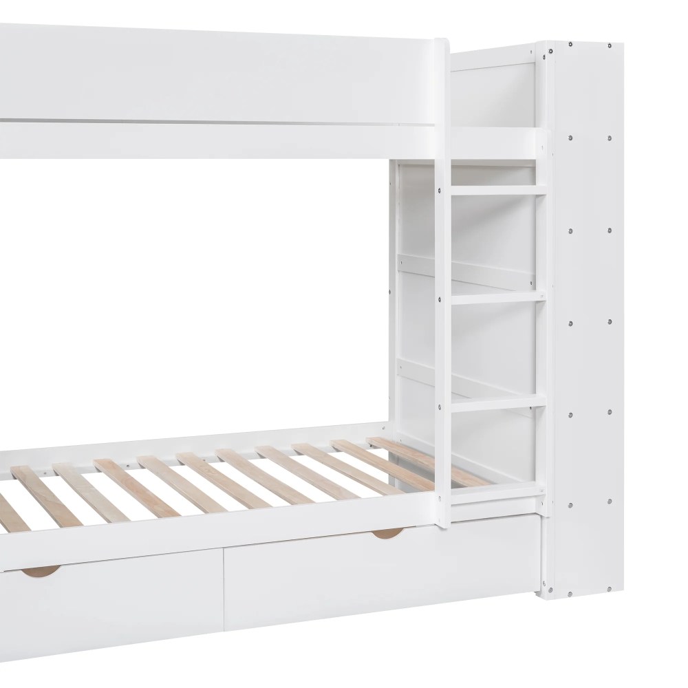 Euroco Pine Wood Twin over Twin Bunk Bed, Storage Bed with Cabinets and Shelves for Kids Teens, Sapce-Saving Design, White - Image 14