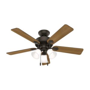 Hunter - Swanson Indoor Ceiling Fan With Light, 44-inch, New Bronze, Traditional-style, 3-speed WhisperWind Motor, 50881, for living rooms, bedrooms, home offices, kitchens