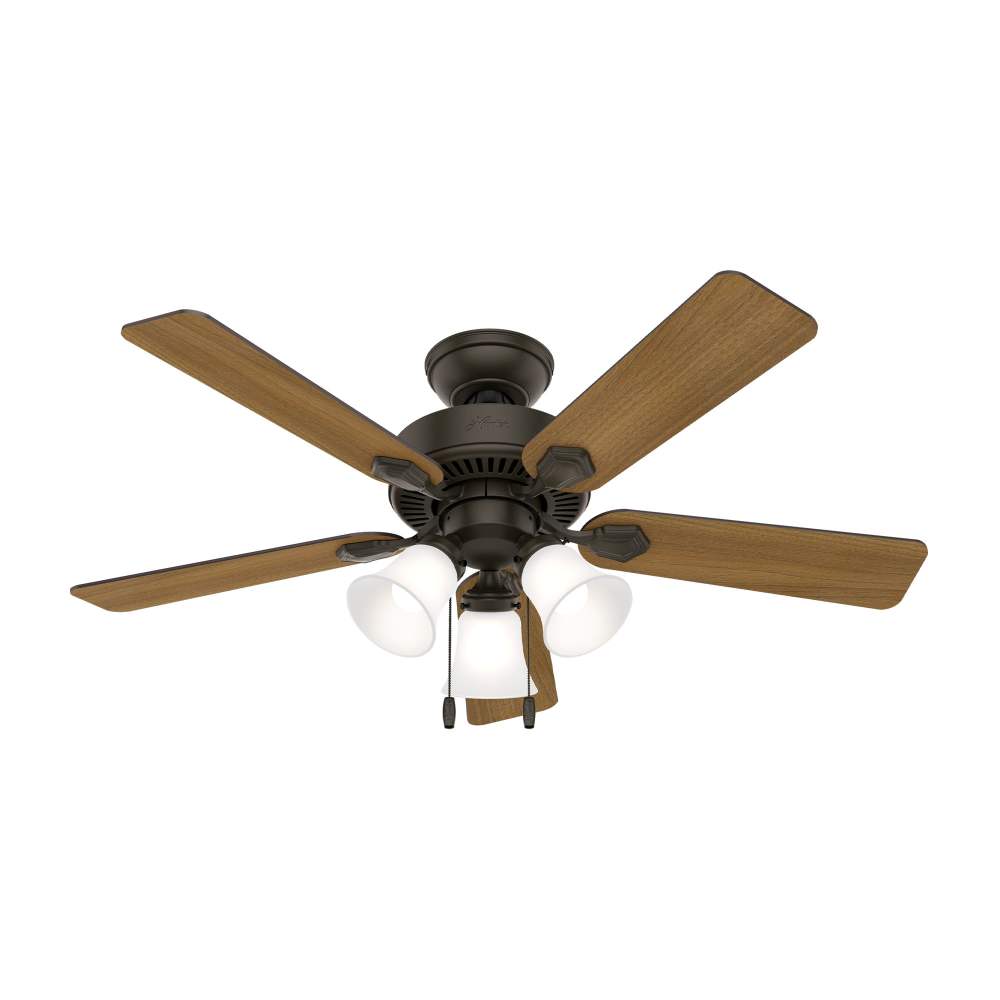 Hunter - Swanson Indoor Ceiling Fan With Light, 44-inch, New Bronze, Traditional-style, 3-speed WhisperWind Motor, 50881, for living rooms, bedrooms, home offices, kitchens