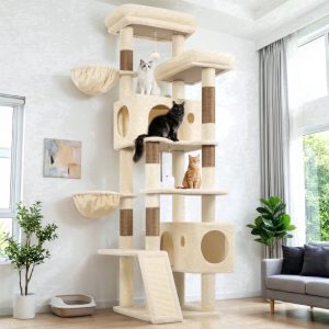 Globlazer 77" Large Cat Tree and Tower Condo for Indoor Cats with Sisal Scratching Posts,  Condos,  Hammock & Hammock,  Beige