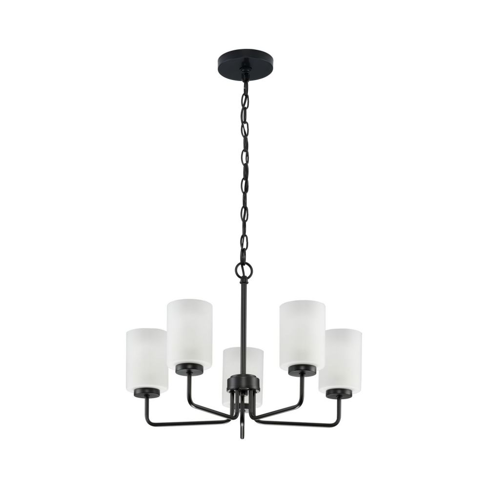 Merry Collection Five-Light Matte Black and Etched Glass Transitional Style Chandelier Light - Image 6