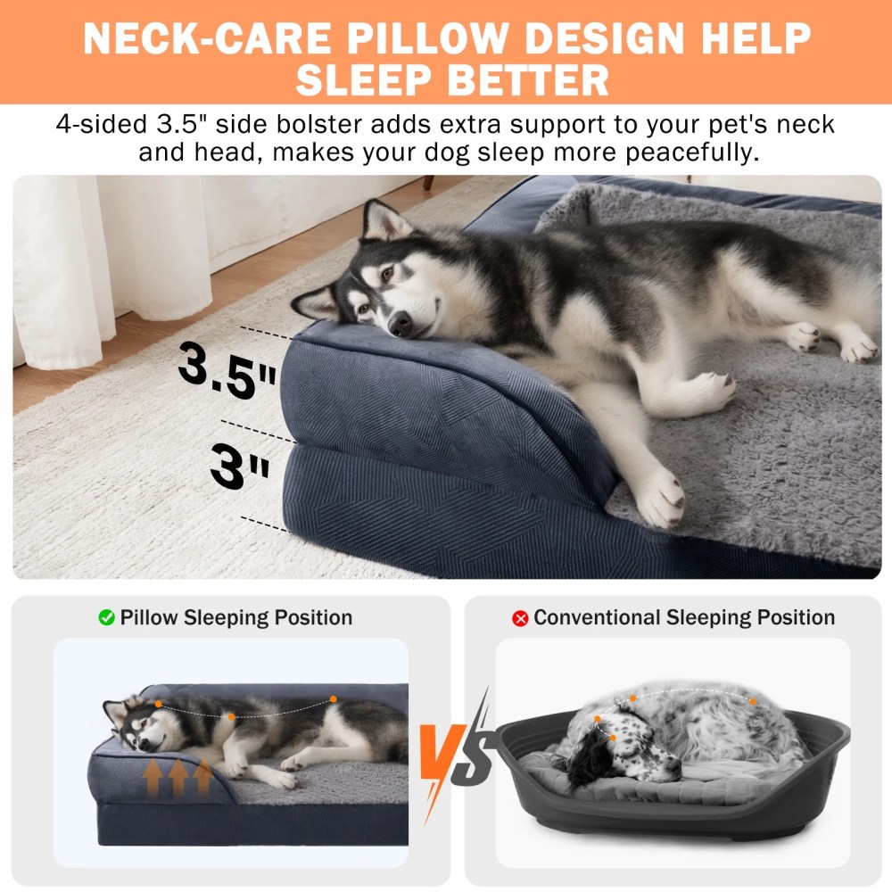 Extra Large Orthopedic Dog Bed, Waterproof Dog Couch Bed with Removable Washable Cover, Dog Sofa Bed X Large, Egg-crate Foam, Waterproof Lining, Nonskid Bottom, Gray, 42in - Image 2
