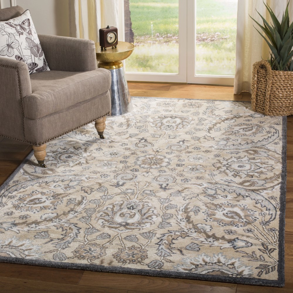 SAFAVIEH Bella Selna Floral Traditional Wool Area Rug, Beige/Multi, 4" x 6"