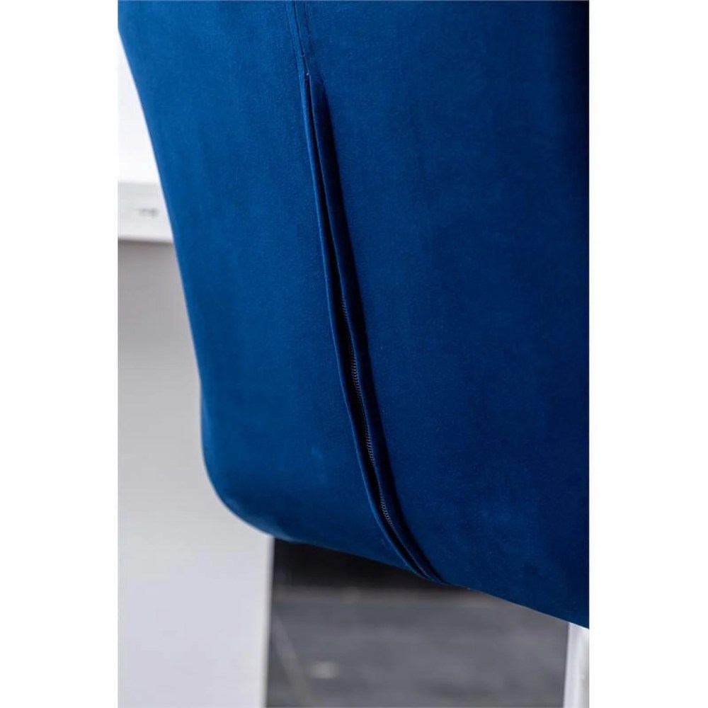 Roundhill Furniture Breni Velvet Diamond Tufted Swivel Adjustable Height Barstool, Set of 2, Blue, Chrome Finish - Image 11
