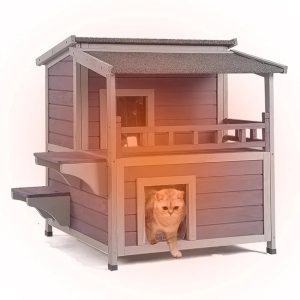 Aivituvin Outdoor Cat House Wooden Winter Weatherproof Feral Cat Shelter with Balcony