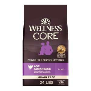 Wellness CORE Senior Dry Dog Food,  Grain Free,  High Protein,  Natural,  Age Advantage Turkey & Chicken Recipe,  (24-Pound Bag)