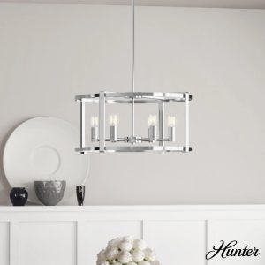 Hunter - Astwood 6-light Polished Nickel, Large Chandelier, Dimmable, Caged Style, Drum Shaped, for Bedrooms, Dining, Living Rooms - 19000