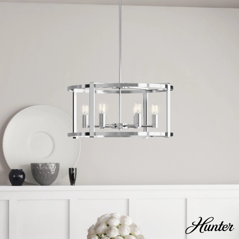 Hunter - Astwood 6-light Polished Nickel, Large Chandelier, Dimmable, Caged Style, Drum Shaped, for Bedrooms, Dining, Living Rooms - 19000