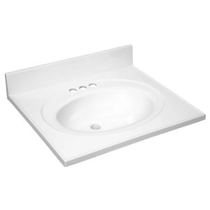 25 Inch Cultured Marble Vanity Top with Backsplash,Improved Package,White-Design House,586222
