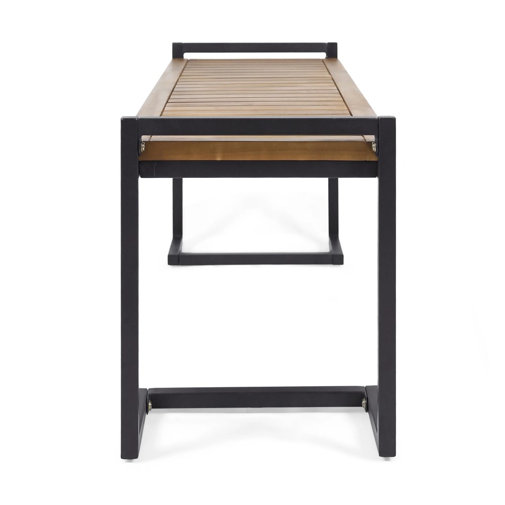 Noble House Brycen Acacia Wood and Iron Bench, Teak/Black Metal - Image 6