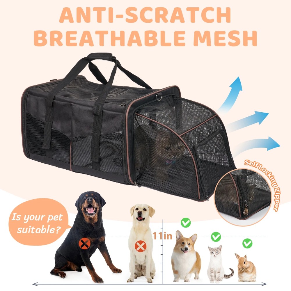 LitaiL Cat Carrier for 2 Cats, 2-in-1 Double Pet Carrier with 2 Litter Boxes, Portable Soft Sided Dog Carrier for Traveling, Black - Image 6