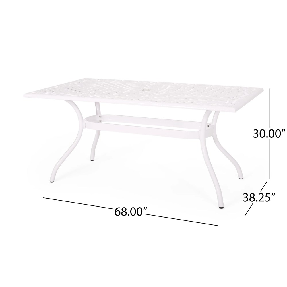 Noble House Phoenix 68" Traditional Aluminum Patio Dining Table in White - Image 4
