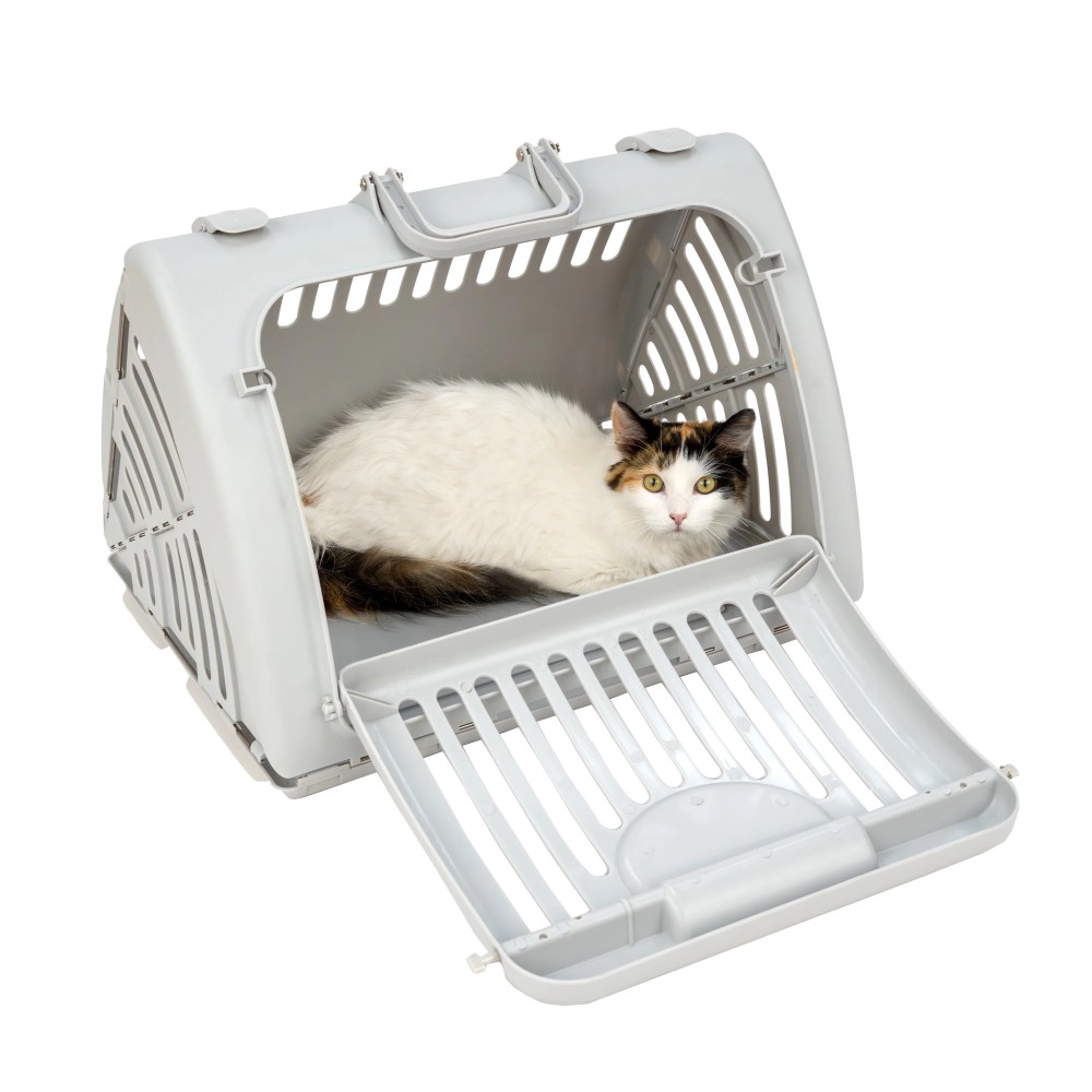(4 pack) Vibrant Life One Size Plastic Foldable Hard-Sided Cat Carrier, Gray - Image 3
