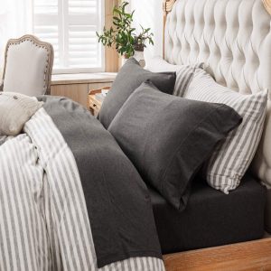 PURE ERA 100 Cotton Jersey Knit 4pc Bed Sheet Set Extra Deep Pocket up to 20" Charcoal Gray Queen