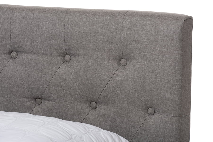Baxton Studio Cassandra Queen Bed with Padded Headboard and Button-Tufted Detail, Light Grey - Image 6
