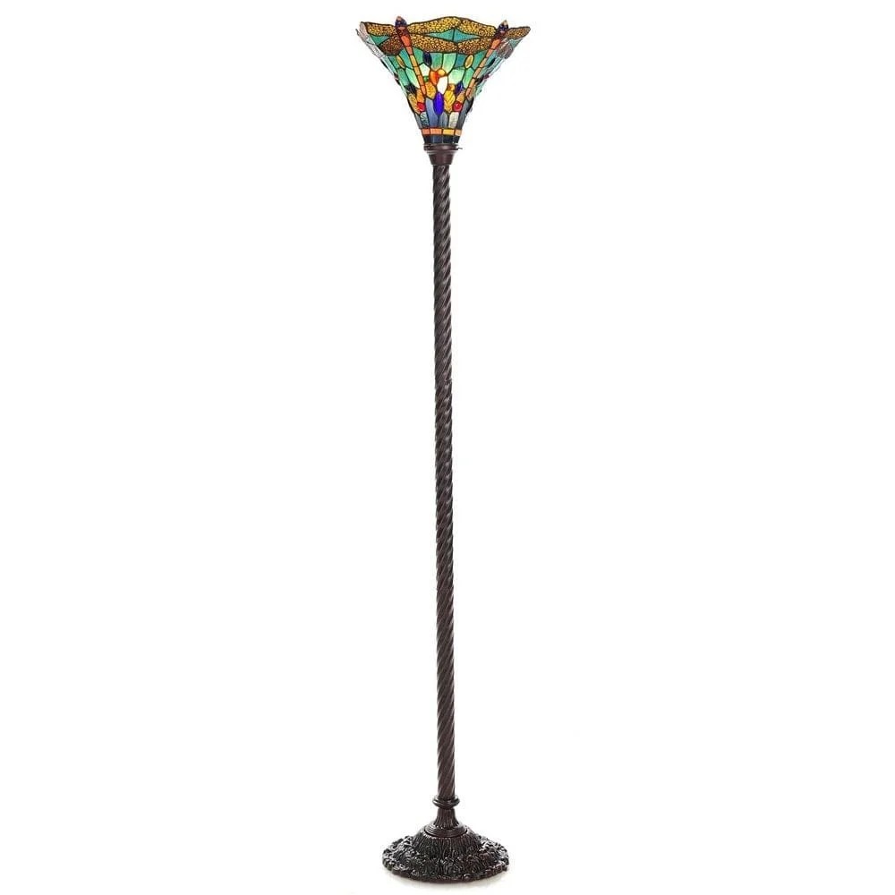 Warehouse of Tiffany 68" Dragonfly Torchiere Floor Lamp with Glass Shade - Image 4