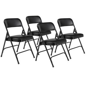 (Pack of 4) NPS 1200 Series Premium Vinyl Upholstered Double Hinge Folding Chair,Caviar Black
